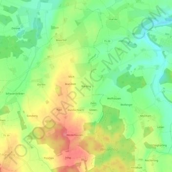Mappa topografica Weiding, altitudine, rilievo