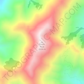 Mappa topografica Adam Peak, altitudine, rilievo
