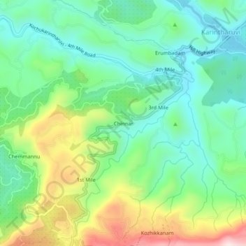 Mappa topografica Chinnar, altitudine, rilievo