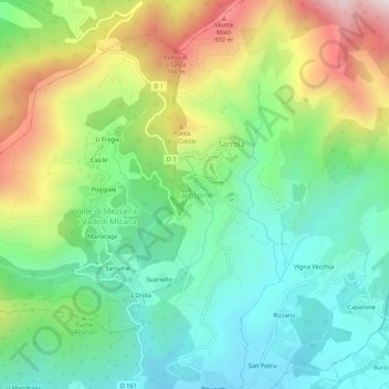 Mappa topografica Carcopino, altitudine, rilievo