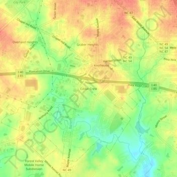 Mappa topografica Cedar Crest, altitudine, rilievo