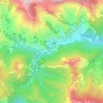 Mappa topografica Tre Fiumi, altitudine, rilievo
