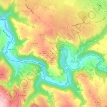 Mappa topografica Castan, altitudine, rilievo
