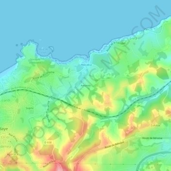 Mappa topografica Antziola, altitudine, rilievo
