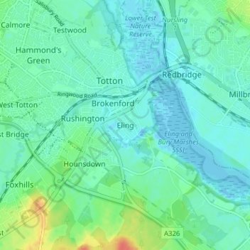 Mappa topografica Eling, altitudine, rilievo