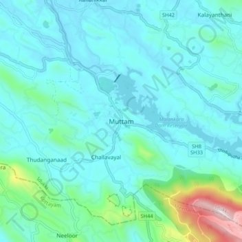 Mappa topografica Muttam, altitudine, rilievo