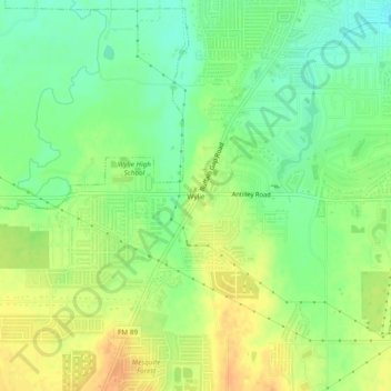 Mappa topografica Wylie, altitudine, rilievo