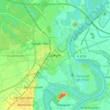 Mappa topografica Speyer, altitudine, rilievo