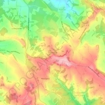 Mappa topografica Chasseignas, altitudine, rilievo