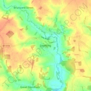 Mappa topografica Sweffling, altitudine, rilievo