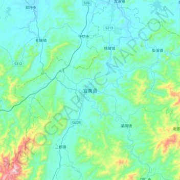 Mappa topografica 宜黄县, altitudine, rilievo