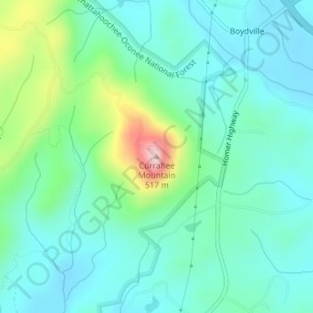 Mappa topografica Currahee Mountain, altitudine, rilievo