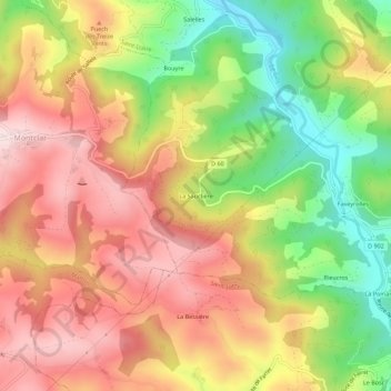 Mappa topografica La Sauclière, altitudine, rilievo