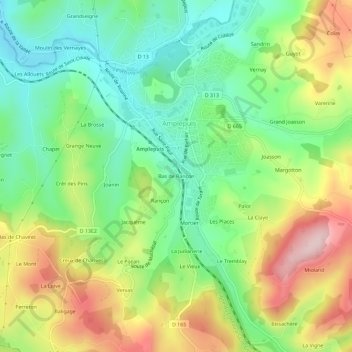 Mappa topografica Bas de Rançon, altitudine, rilievo