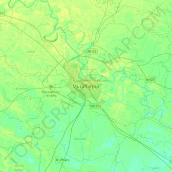 Mappa topografica Muzaffarpur, altitudine, rilievo