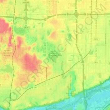 Mappa topografica Bloomington, altitudine, rilievo