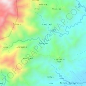 Mappa topografica Gigalaman, altitudine, rilievo