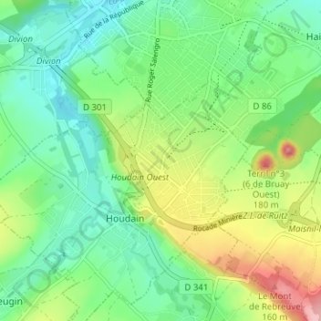 Mappa topografica Le Haut, altitudine, rilievo