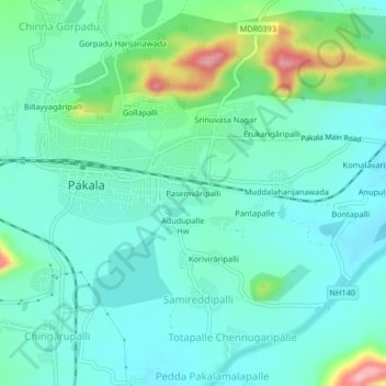 Mappa topografica Pasemvāripalli, altitudine, rilievo