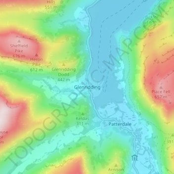 Mappa topografica Glenridding, altitudine, rilievo