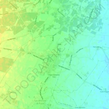 Mappa topografica Tezze di Piave, altitudine, rilievo