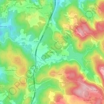 Mappa topografica Augère, altitudine, rilievo