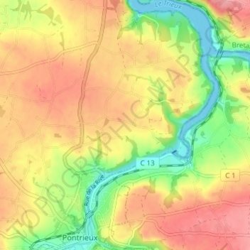 Mappa topografica Penty Croaz-Hent, altitudine, rilievo