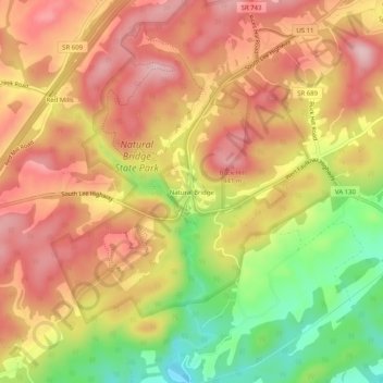Mappa topografica Natural Bridge, altitudine, rilievo