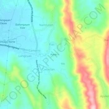 Mappa topografica Purok 1, altitudine, rilievo