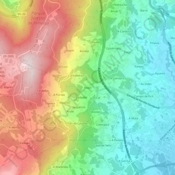 Mappa topografica Fixón, altitudine, rilievo