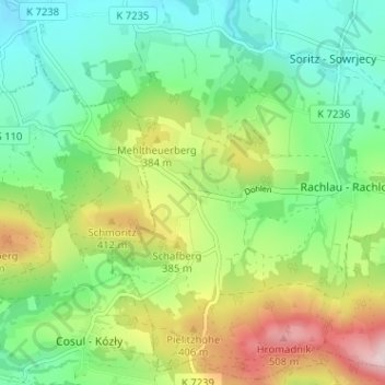 Mappa topografica Pielitz, altitudine, rilievo