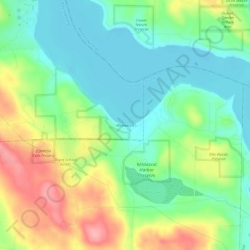 Mappa topografica Wildwood, altitudine, rilievo