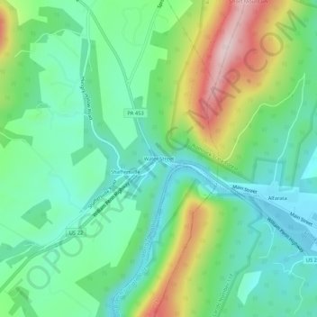 Mappa topografica Water Street, altitudine, rilievo
