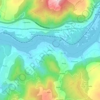Mappa topografica Astariz, altitudine, rilievo