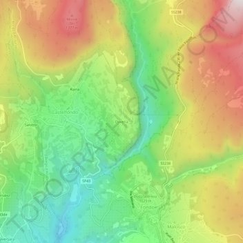 Mappa topografica Dovena, altitudine, rilievo