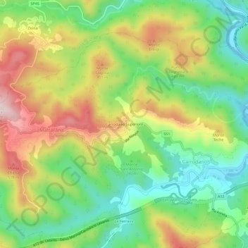 Mappa topografica Carrodano Superiore, altitudine, rilievo