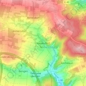 Mappa topografica Nierendorf, altitudine, rilievo