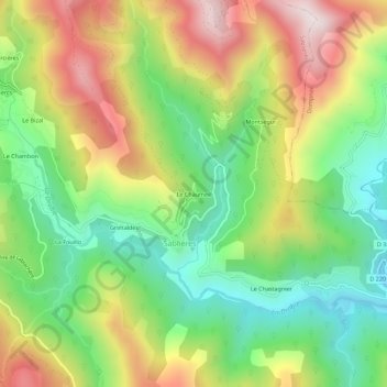 Mappa topografica Le Chaumeil, altitudine, rilievo