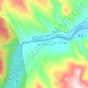 Mappa topografica Unión Mantaro, altitudine, rilievo
