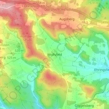 Mappa topografica Wolfsfeld, altitudine, rilievo