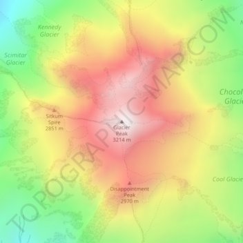 Mappa topografica Glacier Peak, altitudine, rilievo