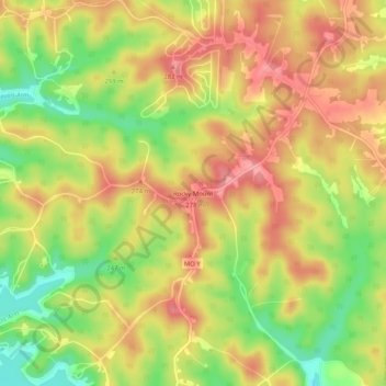 Mappa topografica Rocky Mount, altitudine, rilievo