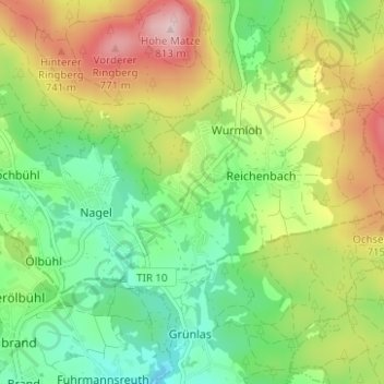 Mappa topografica Mühlbühl, altitudine, rilievo