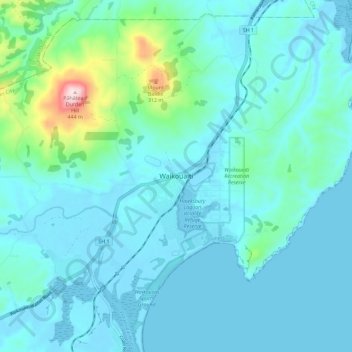 Mappa topografica Waikouaiti, altitudine, rilievo