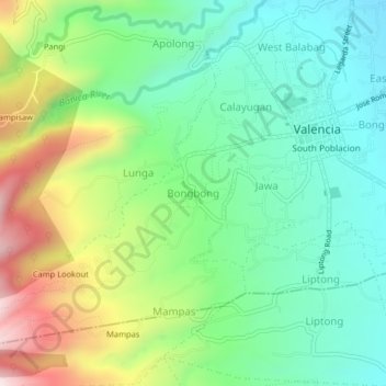 Mappa topografica Bongbong, altitudine, rilievo