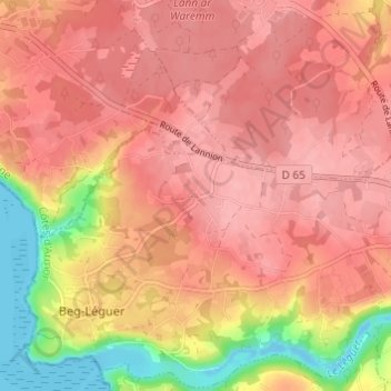 Mappa topografica Le Minihy, altitudine, rilievo