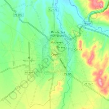 Mappa topografica Yauri (Espinar), altitudine, rilievo