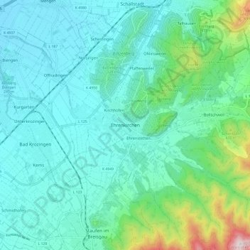 Mappa topografica Ehrenkirchen, altitudine, rilievo