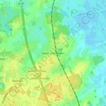 Mappa topografica Hahn-Lehmden, altitudine, rilievo