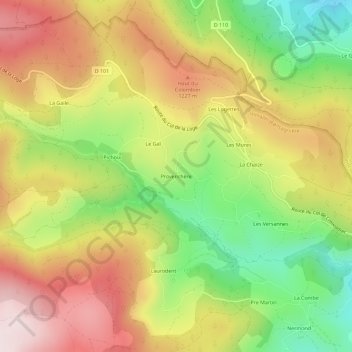 Mappa topografica Provenchère, altitudine, rilievo